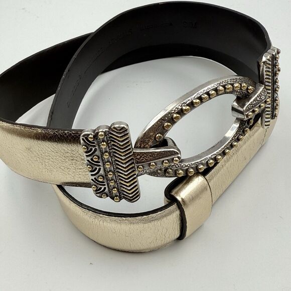 Chicos Women's Interlock Gold Silver Metallic Belt SIZE S/M Small Medium Glam - Picture 2 of 7